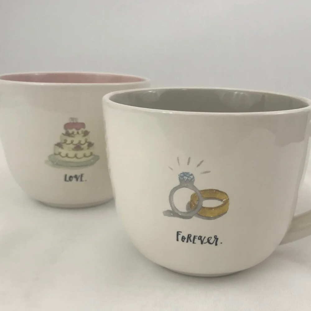 ⚡️Home⚡️Rae Dunn Mugs Set NWOT Love Forever His Hers Marriage Cups Rings Wedding